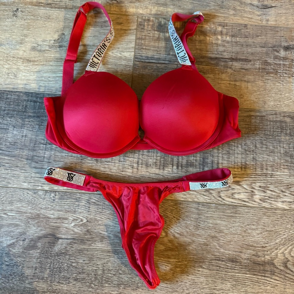 Victoria's Secret Red Padded Bra & Thong Set